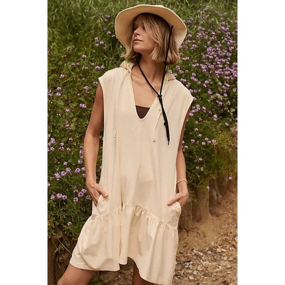 Free People Movement Hot Shot Hoodie Dress‎ in Cream Size Small Brand New
